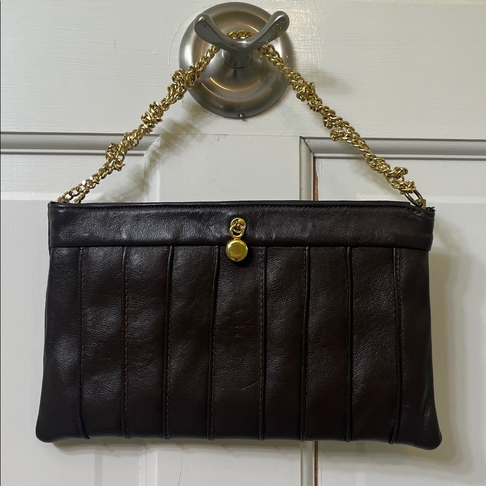 Vintage, dark chocolate, brown Leather Chain Bag